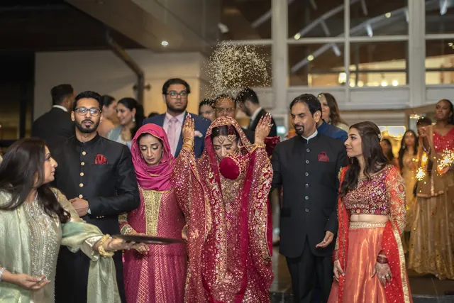 The bouquet, held high.