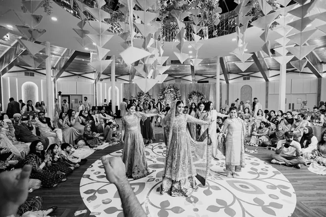 The dance floor, in black and white.